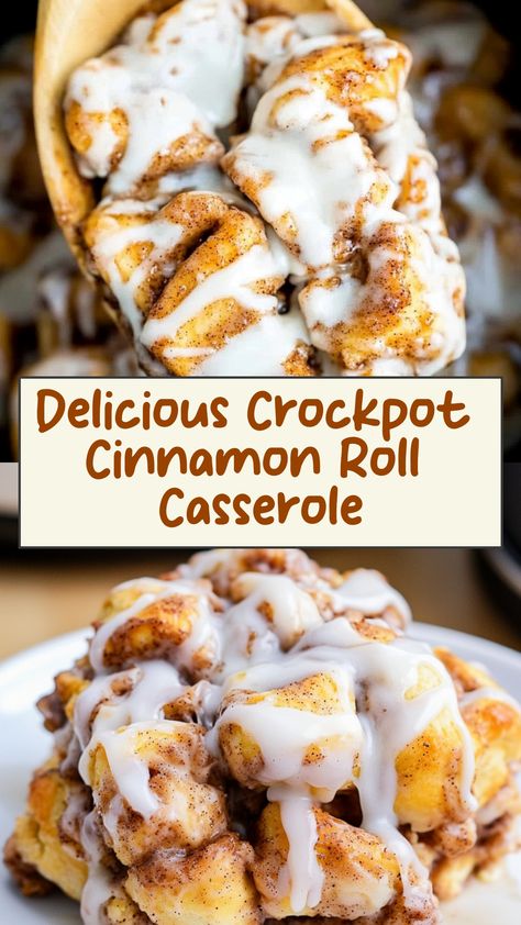 Indulge in the heavenly combination of warm cinnamon rolls and creamy casserole with this easy crockpot recipe. The sweet aroma will fill your home as the cinnamon rolls bake to perfection in a deliciously gooey mixture. Whether for a cozy weekend brunch or a holiday morning treat, this crockpot cinnamon roll casserole is sure to be a crowd-pleaser. Enjoy each bite of soft, sugary goodness that melts in your mouth. Vanilla Pudding Cinnamon Rolls With Cream Cheese Frosting, Crockpot Recipes Breakfast Casserole, Cinnamon Roll Crockpot Recipe, Dessert Casseroles Recipes, Christmas Morning Cinnamon Buns, Instant Pot Cinnamon Roll Casserole, Crockpot Cinnamon Roll Casserole Easy, Easy Crockpot Recipes Dessert, Breakfast Casserole Dessert