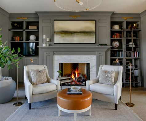 Snug room mistakes: expert advice on how to avoid them | Homes & Gardens Built In Media Center, Kitchen Sitting Area, Brown Ottoman, Fireplace Seating, Snug Room, Remodel Basement, Mount Royal, Oversized Furniture, Cosy Living