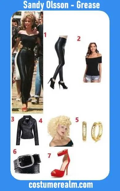 Sandy Olsson Costume Sandy Olsson Costume, Grease Movie Costumes, Grease Dress Up Ideas, Plus Size Sandy Grease Costume, Sandy Danny Grease Costume, Sandy Costume Grease, Grease Movie Outfits, Greese Costumes, Sandy Makeup Grease