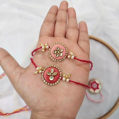 Rakhi With Molded Clay, Raki Making Ideas Homemade, Rakhi Making With Clay, Clay Rakhi Ideas, Latest Rakhi Design 2024, Handmade Rakhi Designs Diy, Diy Rakhi Ideas, Clay Rakhi Design, Handmade Rakhi Designs Ideas