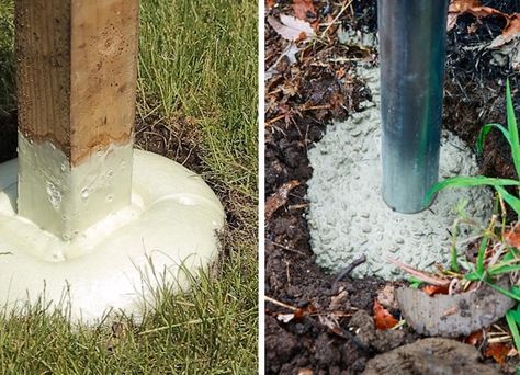 Expanding Foam vs Concrete Fence Post - Bob Vila Setting Fence Posts In Concrete, Expanding Foam Art, Setting Fence Posts, Galvanized Fence Post, Fence Post Installation, Fence Post Repair, Cyclone Fence, Concrete Fence Posts, Awesome Cookies