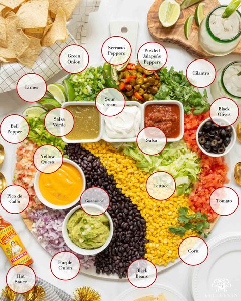 Make Your Own Nachos Bar (Mexican Board) | Kelley Nan Tacobar Party, Nachos Bar, Mexican Board, Mexican Party Food, Taco Bar Party, Party Food Bars, Nacho Toppings, Tacos Mexicanos, Nacho Bar