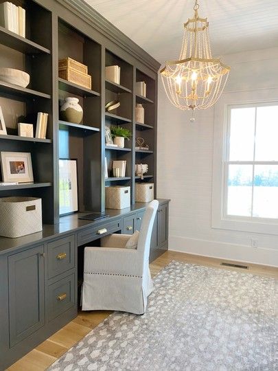 Reveling my office today! Took 7 months but we finally made it happen! #liketkit @liketoknow.it #LTKhome #LTKstyletip #LTKfamily #office #homeoffice #livingroom #reveal Farmhouse 4010, Painted Built Ins, Built In Bookcases, Transitional Home Office, Office Paint Colors, Painted Bookshelves, Wall Decals Living Room, Office Built Ins, Home Office Cabinets