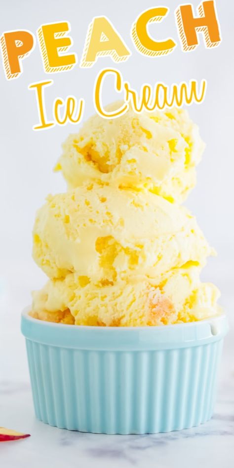 This Homemade Peach Ice Cream recipe has a custard base and made with simple ingredients like fresh peaches, milk, cream, sugar, egg yolks, and vanilla. Peaches And Cream Ice Cream, Fresh Peach Ice Cream, Peach Ice Cream Recipe, Freezer Desserts, Homemade Peach Ice Cream, Friends Recipes, Peach Ice Cream, Ice Cream Base, Homemade Ice Cream Recipes