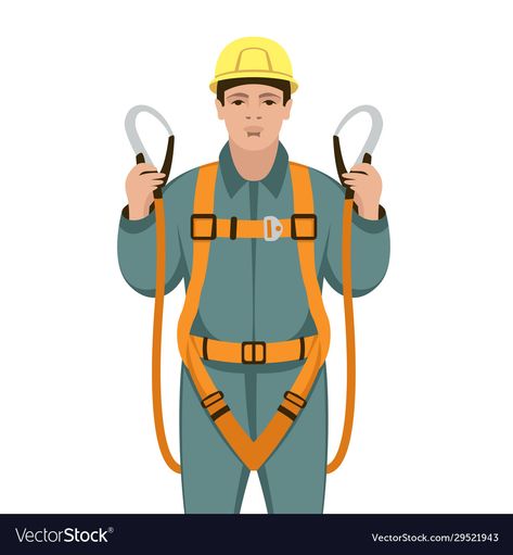 Safety Cartoon, Health And Safety Poster, Worker Safety, Safety Posters, Industrial Safety, Illustration Flat, Safety Harness, Fall Protection, Safety Goggles