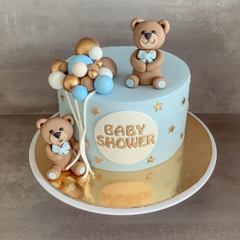 Bear Cake Baby Shower Boy, Tort Baby Shower Boy, Birthday Cake One Year Old Boy, Cake Bear Baby Boy, Cake Bear Design, Baby Boy Cake Design, Cake Designs For Baby Boy, Baby Shower Boy Cake Ideas, Teddy Bear Baby Shower Theme Cake