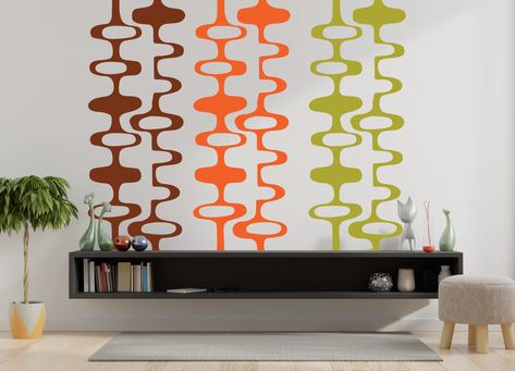 Home Modern Decor, Modern Wall Decals, Circle Chain, Mid Century Home, 70s Decor, Century Home, Mid Century Modern Walls, Mid Century Wall, Cleaning Walls