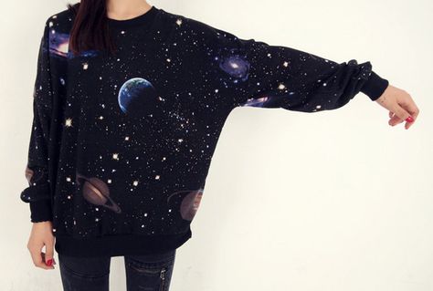 cosmic space galaxy star print sweatshirt tshirt black. $40.00, via Etsy. Galaxy Print Clothes, Neon Clothing, Cosmic Space, Planets And Stars, Galaxy Shirt, Space Galaxy, Galaxy Print, Cooler Look, Dieselpunk