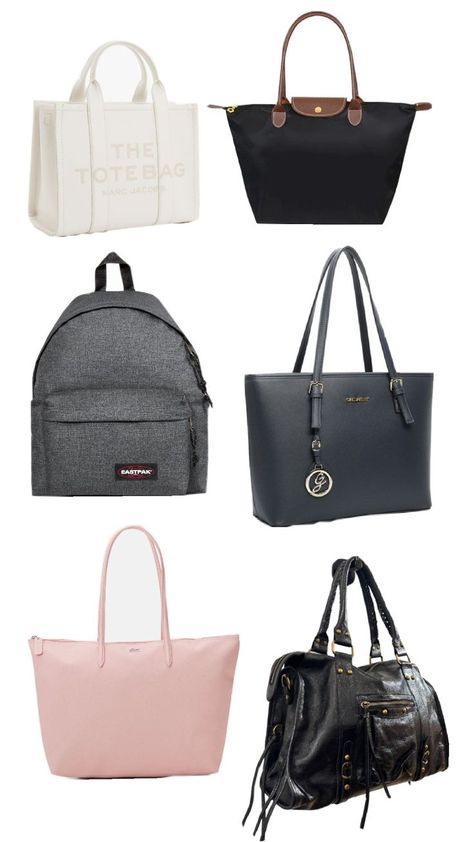 Sac blanc : The tote bag
 Sac noir : Longchamp 
 Sac gris : Eastpak 
 Sac noir : galantry
 Sac rose : Lacoste 
 Sac noir : OH MY BAG School Bag Ideas, My Bag, Clean Girl, Oh My, Tote Bag