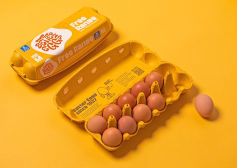 Better Eggs' Uplifting Take On Egg Branding | Dieline - Design, Branding & Packaging Inspiration Eggs Packaging Design, Egg Branding, Eggs Packaging, Egg Photography, Egg Brand, Egg Facts, Chicken Brands, Japan Graphic Design, Egg Packaging