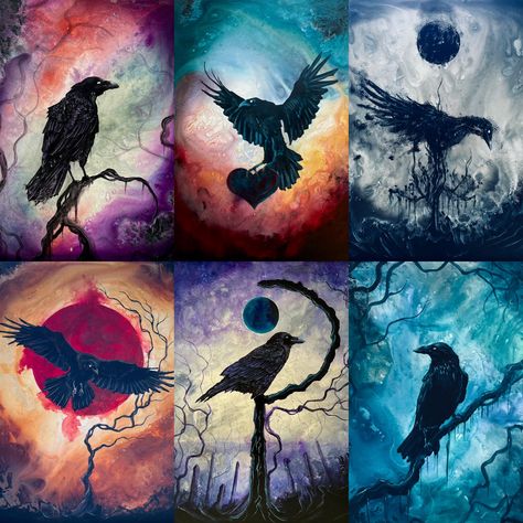 Commissioned Original Painting - Custom Raven and Crow Art - Exclusive Wall Decor - Reserve Your Unique & Personalized Acrylic Artwork Here Crows Artwork, Crow Painting, Dark Tree, Crow Art, Raven Art, Black Birds, Crows Ravens, Personalized Acrylic, Acrylic Artwork