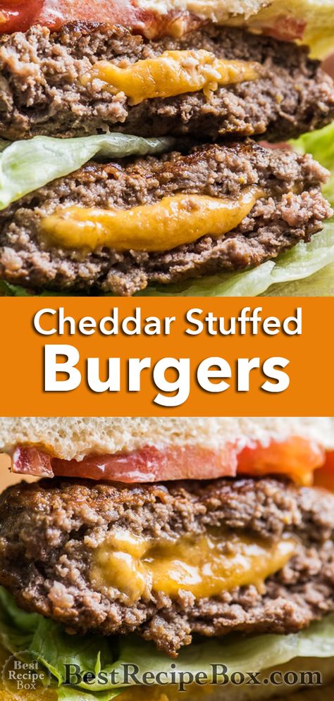 Juicy Lucy Burger Recipe, Stuffed Hamburgers, Ultimate Cheeseburger, Cheeseburger Recipes Homemade, Cheeseburger Recipes, Best Homemade Burgers, Juicy Lucy Burger, Hamburger Recipes Patty, Grilling Burgers