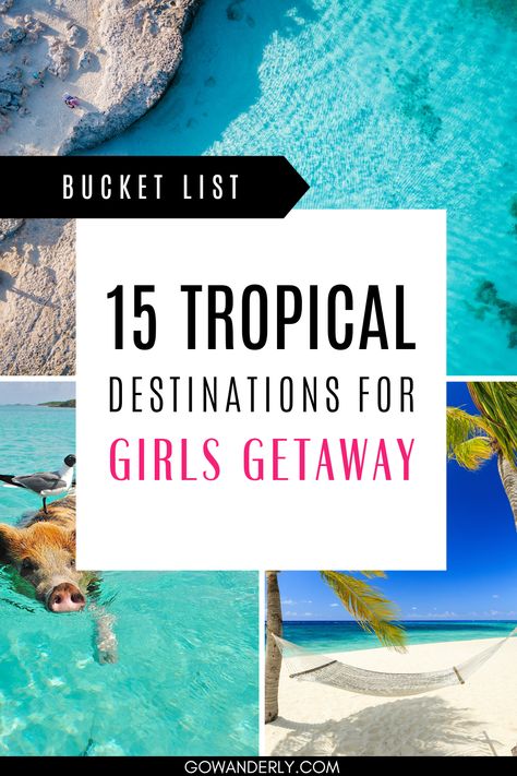 Discover 15 amazing island destinations perfect for a girls' trip. Places To Travel Beach, Girls Trips Ideas, Girls Trip Locations, Best Girls Trip Destinations, Girls Trip Ideas, Girls Trip Destinations, Girlfriend Trips, Tropical Vacation Destinations, Vacation In Florida