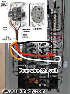 Four wire 220 outlet from panel Electrical Tips, Basic Electrical Wiring, Home Electrical Wiring, Breaker Box, House Wiring, Electrical Wiring Diagram, By Any Means Necessary, Electrical Panel, Electrical Work