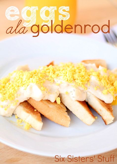 Eggs ala Goldenrod from SixSistersStuff.com.  A favorite family recipe that has been passed down for generations! #recipe #breakfast #eggs Eggs Ala Goldenrod Recipe, Goldenrod Recipe, Breakfast Eggs Scrambled, Egg Muffins Breakfast, Six Sisters Stuff, Egg And Cheese, Scrambled Egg, Golden Rod, Family Dinner Recipes