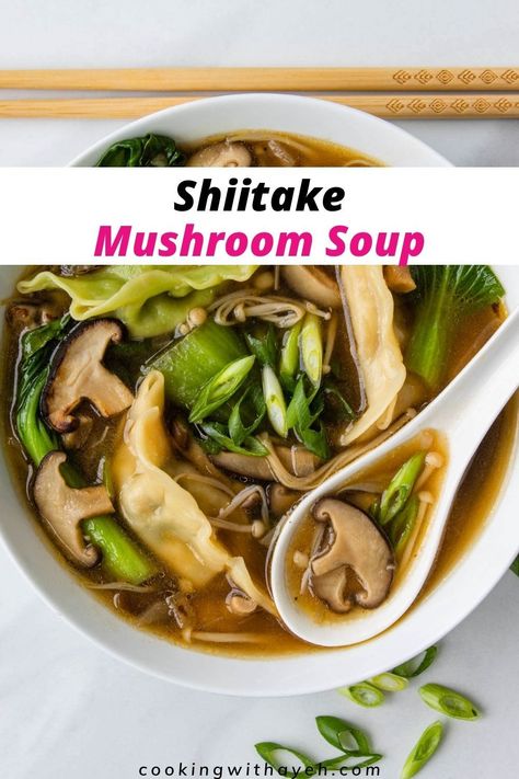 This Shiitake Mushroom soup with dumplings recipe has become a new family favourite. It's the perfect comfort food which is vegan. Shiitake Mushroom Recipes Soup, Asian Mushroom Soup Recipes, Shitake Mushroom Soup, Asian Mushroom Soup, Shiitake Mushroom Soup, Mushroom Dumplings, Soup With Dumplings, Healthy Soups And Stews, Mushrooms Edible