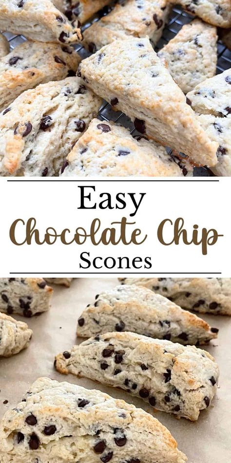 Easy Chocolate Chip Scones Choc Chip Scones, Chocolate Chip Scones Recipe, Chocolate Scones Recipe, Fluffy Scones, Easy Scone, Baking Scones, Chocolate Chip Scones, Chocolate Scones, Scones Recipe Easy