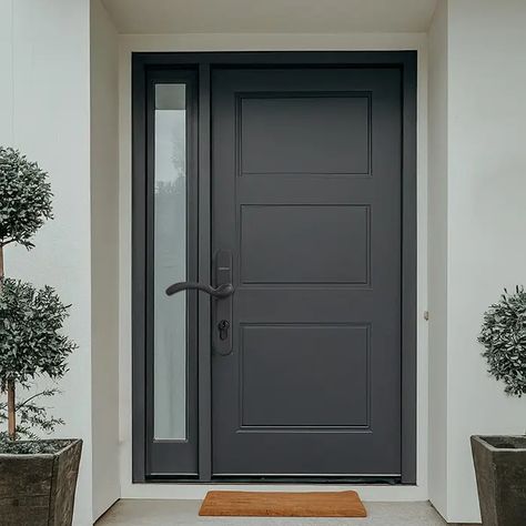 17 Best Front Door Paint Colors for 2024 - Home Deviser Dark Exterior Door Colors, Door Paint Colors Entryway, Dark Door Exterior, Best Front Door Color For Brown House, Charcoal Grey Front Door, Best Black Paint Color For Exterior Door, Dark Grey Front Door Exterior, Behr Black Door Paint Colors, Dark Charcoal Front Door