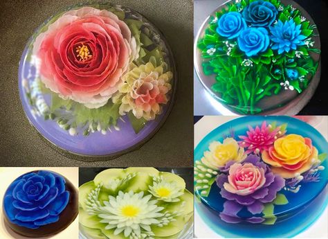 Gelatin Art: magical floating flowers you can eat Jelly Cake Recipe, Puding Art, Jelly Salad, Jello Art, How To Make Jello, Gelatin Art, 3d Jelly Cake, Flower Desserts, Jelly Flower