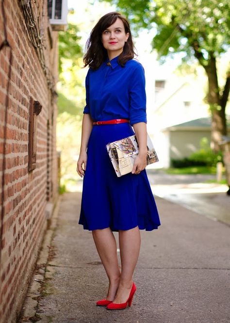 daydream delighful Blue Dress Red Shoes, Cobalt Blue Dress Outfit, Blue Heels Outfit, Royal Blue Dress Outfit, Choir Outfits, Cobalt Blue Outfit, Royal Blue Dress Short, Blue Linen Blazer, Blue Dress Outfit