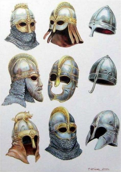 Viking helmets, no horns Medieval Kingdom, Illustration Reference, Viking Armor, Nightmares Art, Outfit Tips, Ancient Armor, Viking Helmet, Viking Culture, Historical Armor