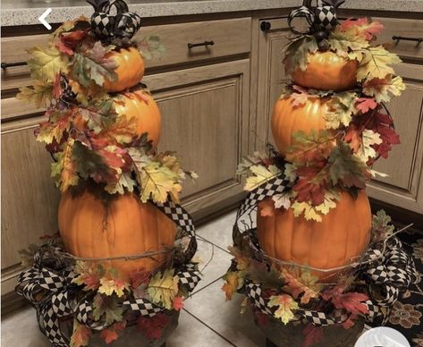 Fall Topiary Porches, Pumpkin Arrangements Front Porches, Pumpkin Topiary Front Porches, Pumpkin Topiary Ideas, Autumn Topiary, Fall Topiary Diy, Stacked Pumpkin Topiary, Subscribe Intro, Diy Pumpkin Crafts