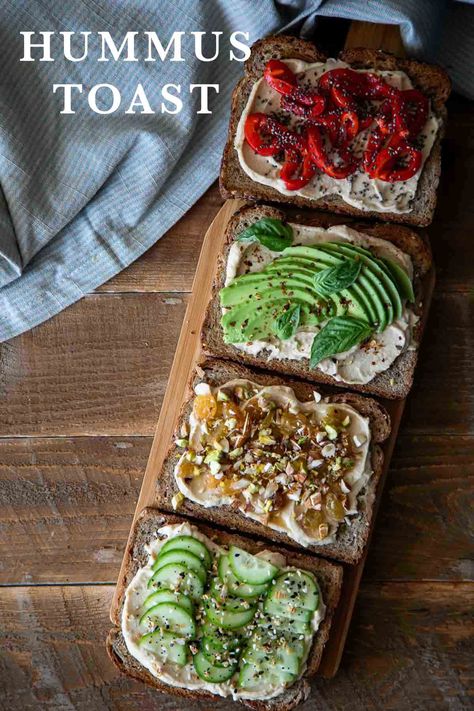 Bread Toast Ideas, Easy Vegetarian Appetizers, Vegetarian Snack Ideas, Ways To Eat Hummus, Hummus Bread, Vegan Ceviche, Mexican Pinwheels, Hummus Toast, Thanksgiving Table Ideas