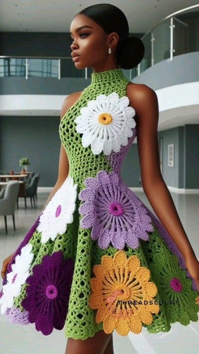 CROCHET PATTERNS AND INSPIRATION | "All my bright places"😘♥️♥️💕 All contents on this page are the property of "Threadsculptor". Unauthorized use, reproduction or… | Instagram Bright Dresses, Flower Pattern Dress, Mode Crochet, Crochet Clothing And Accessories, Crochet Gift, Clothes Pattern, Crochet Fashion Patterns, Crochet Dress Pattern, Crochet Design