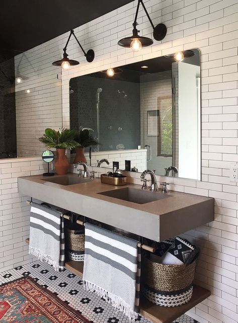 Concrete isn't just for outside. See just how beautiful this inexpensive material looks in these stunning 11 concrete sink ideas. Concrete Vanity, Bathroom Sink Design, Bathroom Sink Decor, Condo Bathroom, Mid Century Modern Bathroom, Concrete Bathroom, Sophisticated Bathroom, Concrete Countertops Kitchen, Pool Bathroom