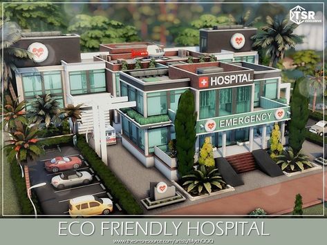 The Sims Resource - Eco Friendly Hospital Sims 4 Hospital Lot, Sims4 Community Lot, Sims 4 Public Places, Sims 4 Willow Creek Park, Sims 4 Builds Download, Sims 4 Park Layout, Sims 4 Recreation Center, Sims 4 Hospital Build, Ts4 Hospital