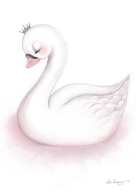 Baby Swan, Baby Posters, White Swan, Dessin Adorable, Swan Lake, Baby Art, Cute Animal Drawings, الرسومات اللطيفة, Pencil Art