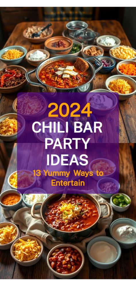 chili bar party ideas Chilli Station Party, How To Host A Chili Party, Chili Charcuterie Boards, Dinner Bar Ideas Food Stations, Chili Party Appetizers, Chili Christmas Party, Chili Buffet Party Ideas, Serving Chili At A Party, Soup Salad Bar Party