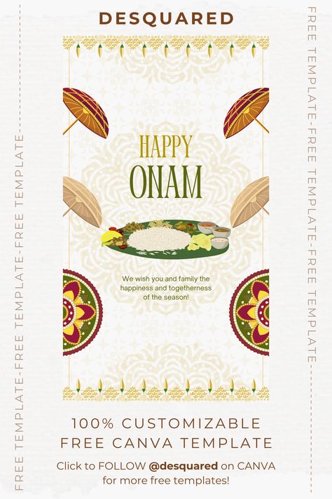 A free happy onam greeting designed on Canva with traditional Kerala elements like Onam sadya (onasadya), pukalam (pookkalam), onathappan, olakkuda, banana leaf and vilakku. It can be downloaded easily from Desquared's profile on Canva. Onam Templates, Green Red Aesthetic, Onam Greetings, Animated Design, Happy Onam, Social Media Design Inspiration, Animation Design, Free Templates, Instagram Story Template