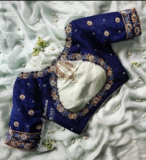 Blawos Design New, Embroidery Blouse Designs Bridal, Magam Work Blouses Latest Simple, Blue Colour Blouse Designs, Maggam Work Blouse Designs Latest Simple, Engagement Blouse Designs, Simple Latest Maggam Work Designs, Magam Work Blouses Latest, Blue Work Blouse