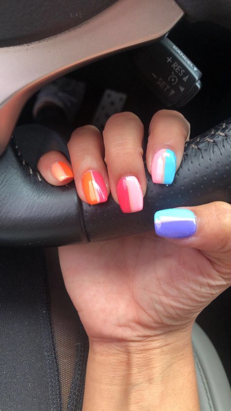 Half and half nails, neon pastel nails, tiktok nails Acrylic Nails Half And Half Color, Nails Half And Half Color, Half Painted Nails, Half Pink Half Purple Nails, Multi Colored Pastel Nails, Half And Half Nails, Half Painted Nails Negative Space, Half Nails, Nails Tiktok