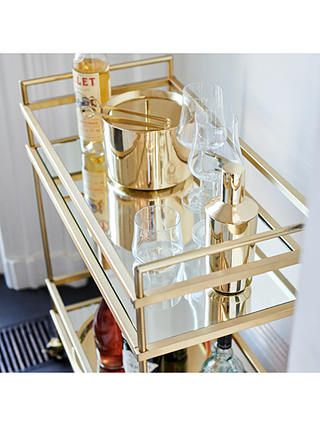 west elm Terrace Bar Cart, Antique Brass at John Lewis & Partners Gold Bar Cart Target, Terrace Bar, Girl Office, Halloween Bedding, Diy Bar Cart, Gold Bar Cart, Outside Bars, Bar Tray, Bar Cart Styling