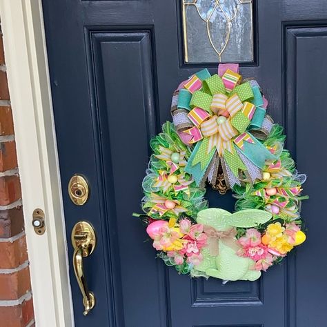 Easter Wreath- Custom- Handmade-Egg Shaped Egg Shaped Wreath, Easter Spring Wreath, Easter Egg Wreath, Burlap Bow, Burlap Bows, Green Metal, Spring Easter Decor, Easter Wreath, Handmade Wreaths