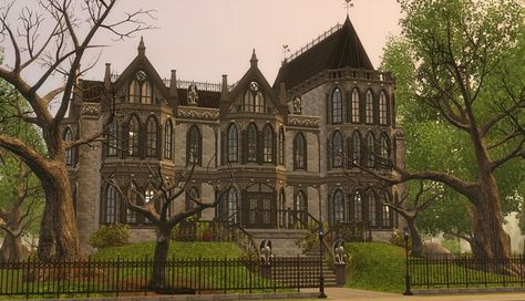 New Goth Manor by Petalbot — The Sims Forums Goth Manor, Goth Mansion, Bloxburg Victorian House, Goth Family, Gothic Victorian House, New Home Features, Vampire Mansion, Gothic Manor, Vampire House