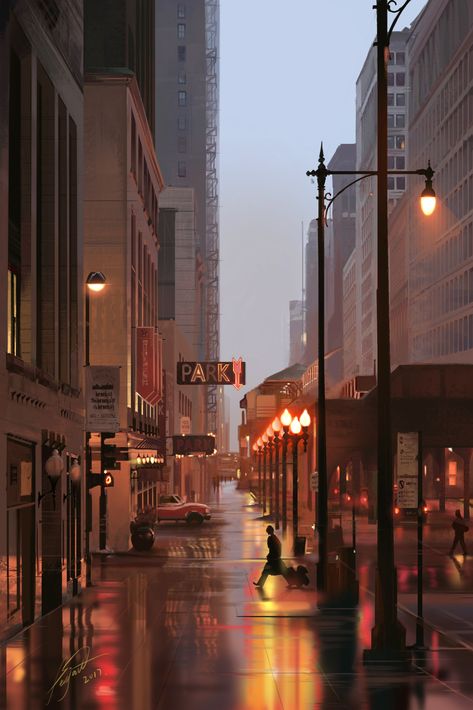 streetscape , ZHANG WENMO on ArtStation at https://www.artstation.com/artwork/9dObo Building Signs, Moonlit Sky, Its A Mans World, English House, Urban Life, Mans World, Street Signs, Free Wallpaper, City Streets