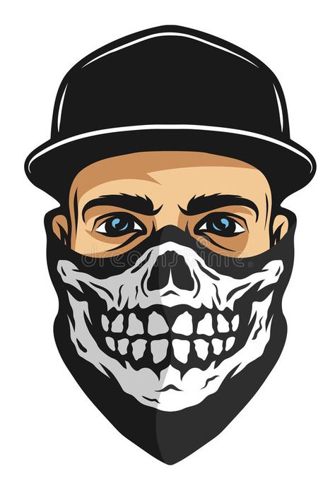 Illustration about A guy in a baseball cap, and a bandana with a skull pattern. Illustration of head, cartoon, modern - 68040480 Bandana Tattoo, Punisher Artwork, Cartoon Music, Head Cartoon, Cholo Art, Team Logo Design, Skulls Drawing, Game Logo Design, Photo Logo Design