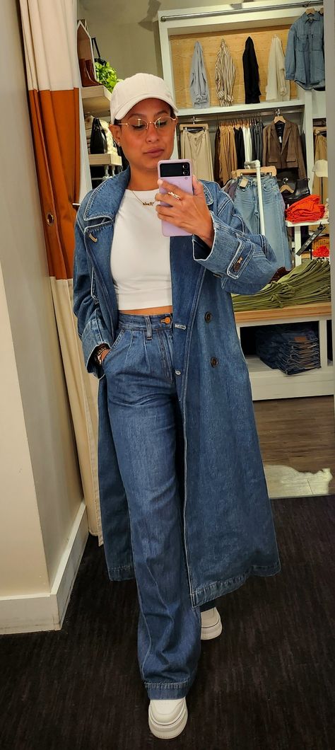 With this outfit you can transition from summer to fall windy day. Women's Coats & Jackets | Women's Coats Casual Windy Day Outfit, Outfits For Windy Days, Windy Day Outfit, Denim Wide Leg, Summer To Fall, Windy Day, Day Outfit, Women's Coats & Jackets, Wide Leg Denim