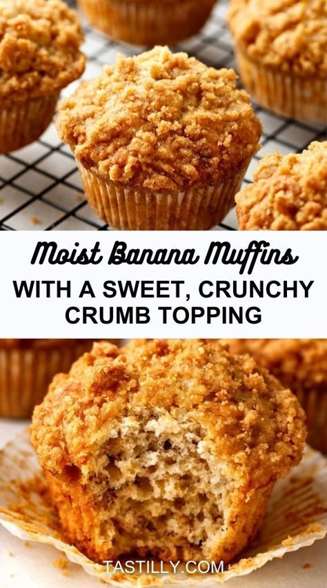 Looking for a recipe to turn your ripe bananas into something delicious? These Banana Muffins are the best and the easiest way to use them. Super moist, packed with banana and cinnamon flavor, topped with a sweet, crunchy crumb topping, they are perfect for busy mornings. Best Banana Muffins Ever, Best Banana Muffin Recipe, Recipes With Bananas, Banana Cinnamon Muffins, Muffin Dessert, Best Muffin Recipe, Banana And Cinnamon, Amish Friendship Bread Starter Recipes, Moist Banana Muffins