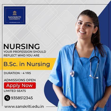 www.sanskriti.edu.in The best profession is the one which is in service of others. Choose the right profession for yourself with us! Enroll in our Nursing programme. Admissions Open Apply Now! #Nursing #BscNursing #NursingProgramme #NursingCourse #SanskritiUniversity Bs Nursing, Admissions Poster, Nursing Courses, Abstract Graphic Design, Admission Open, Nursing Programs, Abstract Graphic, College Admission, Clinical Research