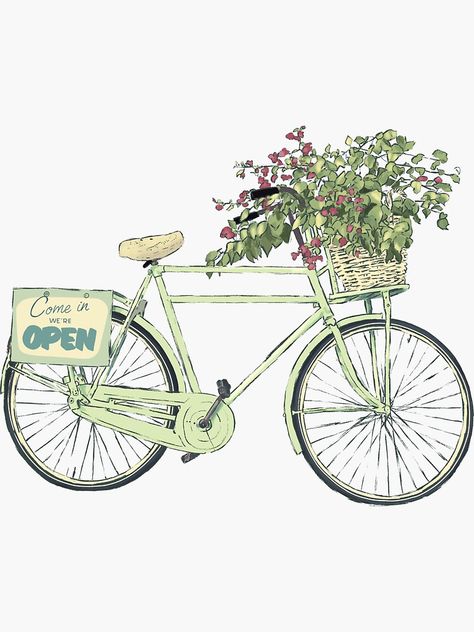 French Bicycle With Flowers, Bike With Flowers In Basket Drawing, Bike Watercolor Painting, Cute Bike Drawing, Bicycle Illustration Simple, Bicycle Drawing Sketches, Bicycle Art Illustration, Watercolour Bicycle, Bycicle Drawings