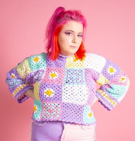 Pastel Granny Square Cardigan, Pastel Crochet Sweater, Pastel Crochet Cardigan, Jumper Crochet Pattern, Patchwork Jumper, Crochet Party, Crochet Jumper Pattern, Jumper Crochet, Pastel Crochet