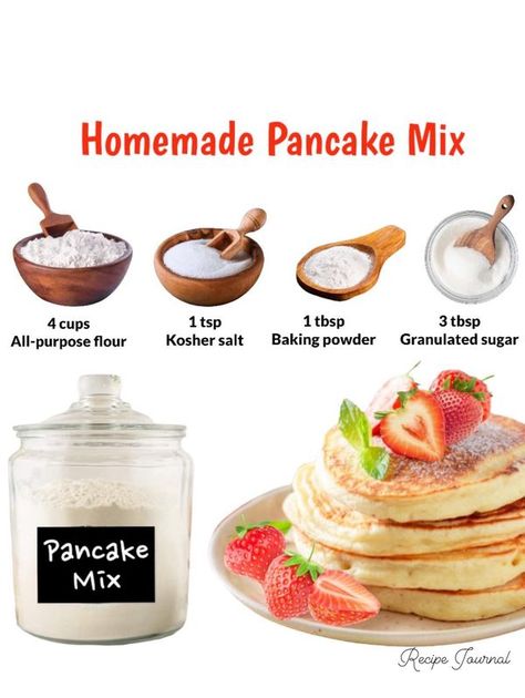 Recipe Journal Homemade Pancake Mix Recipe, Easy Pancake Mix, Pancake Mix Recipe, Homemade Pancake Mix, Homemade Dry Mixes, Pancakes From Scratch, Recipe Journal, Homemade Pancakes, Low Sodium Recipes