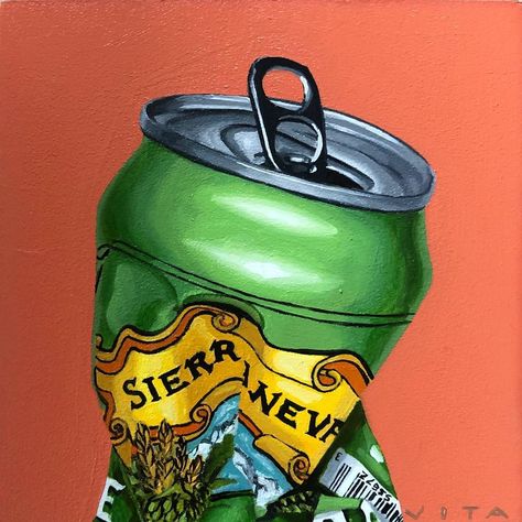 Beer Can Painting, Beer Can Drawing, Can Painting, Pbr Beer, Beer Can Art, Beer Painting, Arm Tats, Beer Art, Frog Art