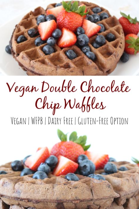 Need plant based breakfast ideas? Look no further than the best vegan double chocolate chip waffle recipe!  Made from scratch, these homemade belgian waffles are easy, fluffy, and simple!  Whole wheat or oats for gluten free, no oil, dairy free, and uses a flax egg. Healthy toppings include blueberry, strawberry, or banana. #veganwaffles #plantbasedbreakfast #wholefoodplantbased #healthyveganrecipes #forksoverknives #plantbaseddiet #chocolate #breakfast #gamechangers #plantbased Chocolate Chip Waffles Recipe, Plant Based Breakfast Ideas, Chocolate Chip Waffle Recipe, Chocolate Chip Waffle, Plant Based Pancakes, Chocolate Chip Waffles, Easy Waffle Recipe, Vegan Waffles, Waffle Ingredients