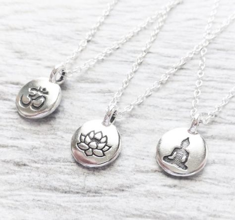 Tiny Silver Charm Necklace Stamped Tiny Charm Circle by JBMDesigns Lotus Flower Necklace, Om Charm, Silver Charm Necklace, Tiny Necklace, Yoga Necklace, Tiny Charm, Buddha Pendant, Charm Necklace Silver, Vintage Necklaces