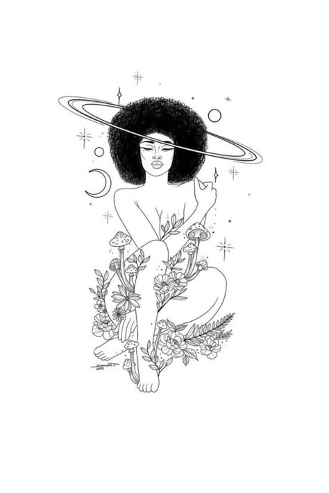 Afro Tattoo, Arte Hippy, Saturn Return, African Tattoo, Planet Saturn, Goddess Tattoo, Black Girls With Tattoos, Tattoos For Black Skin, Dope Tattoos For Women